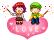 children on a heart cloud with fireworks   animation