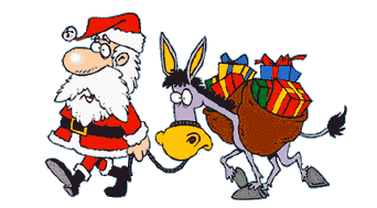  santa clause and donkey with presents animation