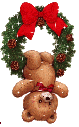  teddy swinging on a Christmas wreath animation