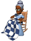 elderly lady making a patchwork  animation