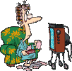  older lady watching tv and eating chocolates animation