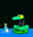 frog eating a message in a bottle  animation