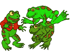 three frogs playing leap frog animation