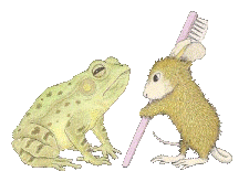  mouse with a toothbrush checking the frogs teeth animation